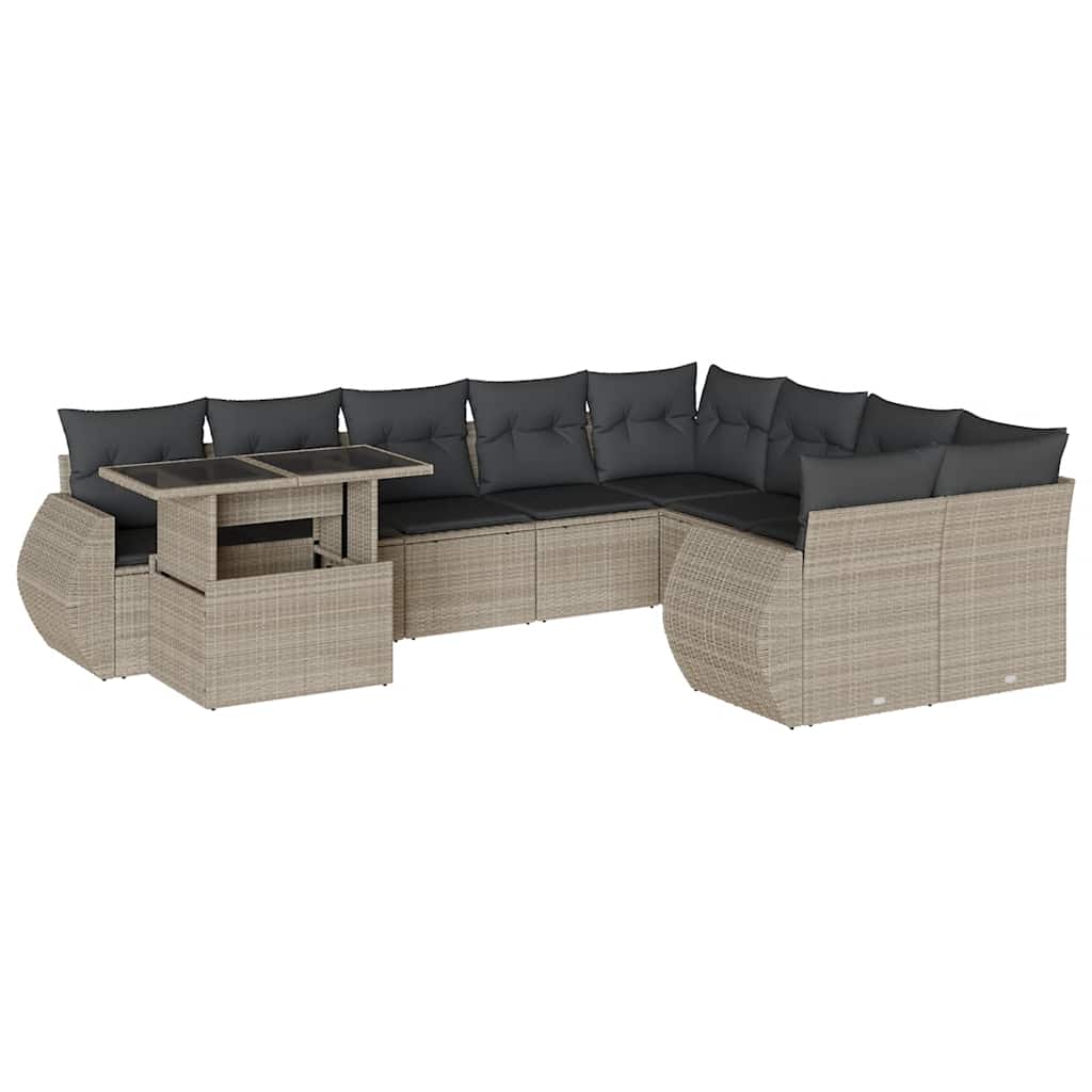 Set Divano Giardino 10 pz con Cuscini Grigio Chiaro Polyrattan | homemem39