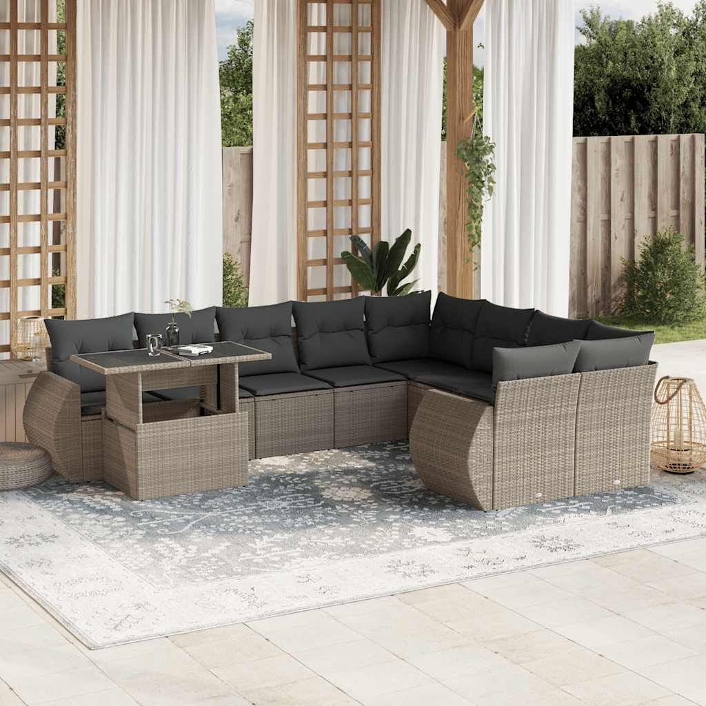 Set Divano Giardino 10 pz con Cuscini Grigio Chiaro Polyrattan - homemem39