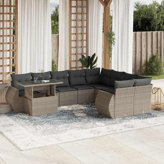 Set Divano Giardino 10 pz con Cuscini Grigio Chiaro Polyrattan - homemem39