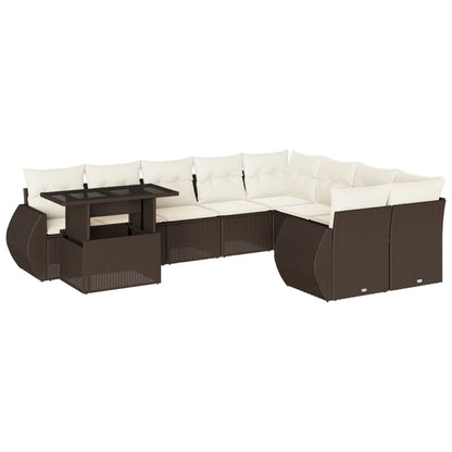 Set Divani da Giardino 10pz con Cuscini in Polyrattan Marrone - homemem39