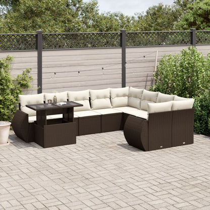 Set Divani da Giardino 10pz con Cuscini in Polyrattan Marrone | homemem39
