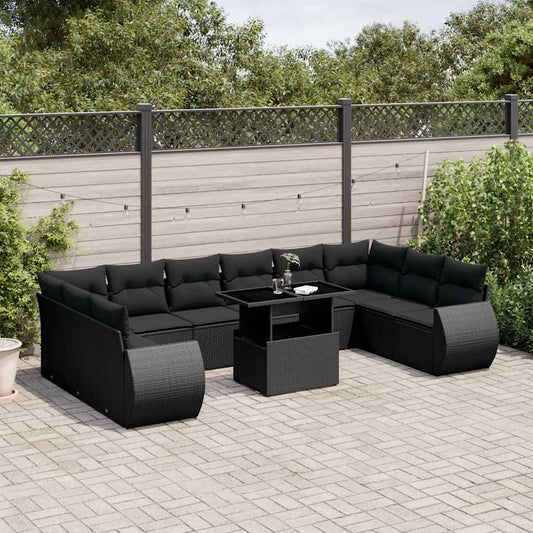 Set Divani da Giardino 11 pz con Cuscini in Polyrattan Nero - homemem39
