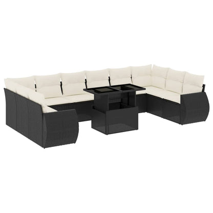 Set Divani da Giardino 11 pz con Cuscini in Polyrattan Nero - homemem39