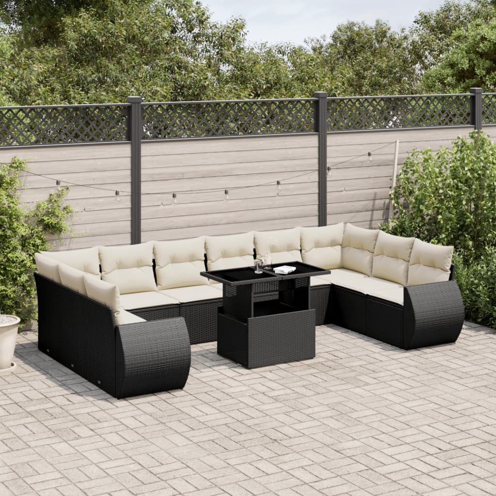 Set Divani da Giardino 11 pz con Cuscini in Polyrattan Nero | homemem39