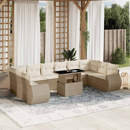 Set Divani da Giardino 11 pz con Cuscini Beige in Polyrattan - homemem39