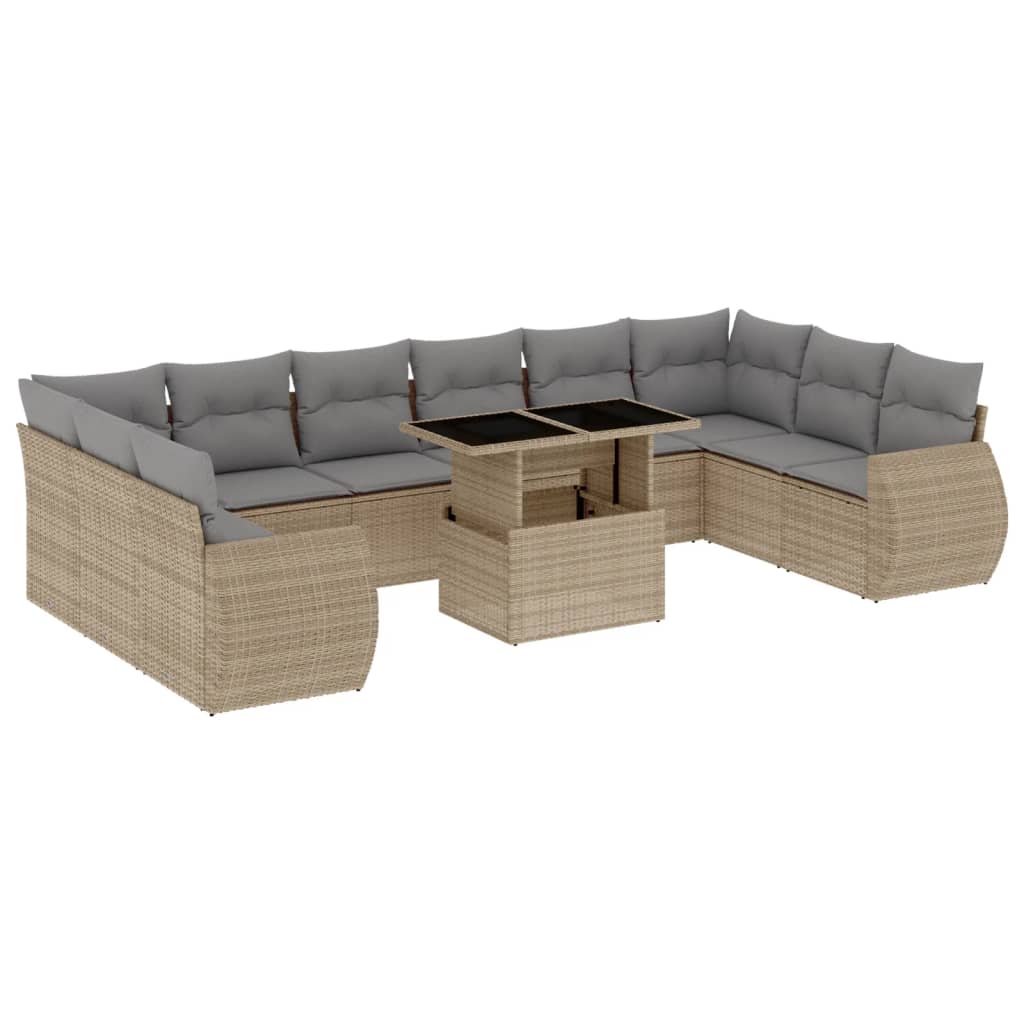 Set Divani da Giardino 11 pz con Cuscini Beige in Polyrattan | homemem39
