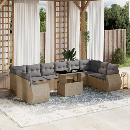 Set Divani da Giardino 11 pz con Cuscini Beige in Polyrattan | homemem39