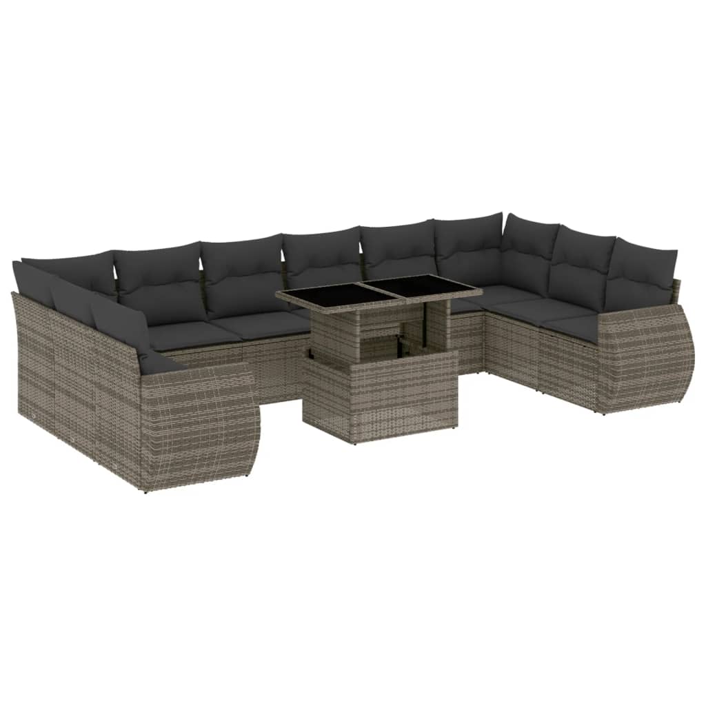 Set Divani da Giardino 11 pz con Cuscini in Polyrattan Grigio - homemem39