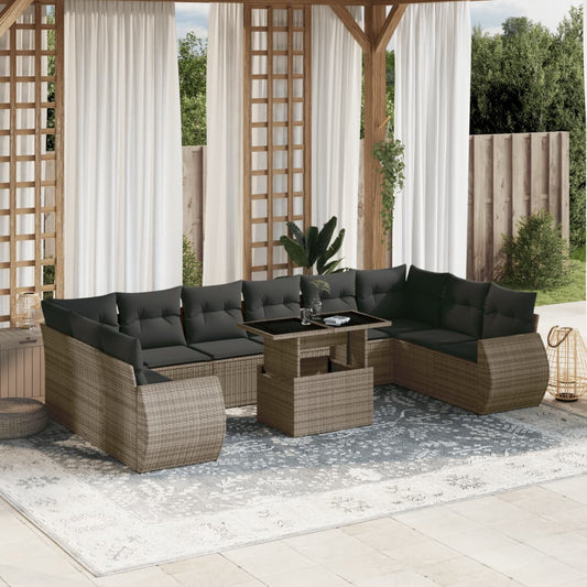 Set Divani da Giardino 11 pz con Cuscini in Polyrattan Grigio - homemem39