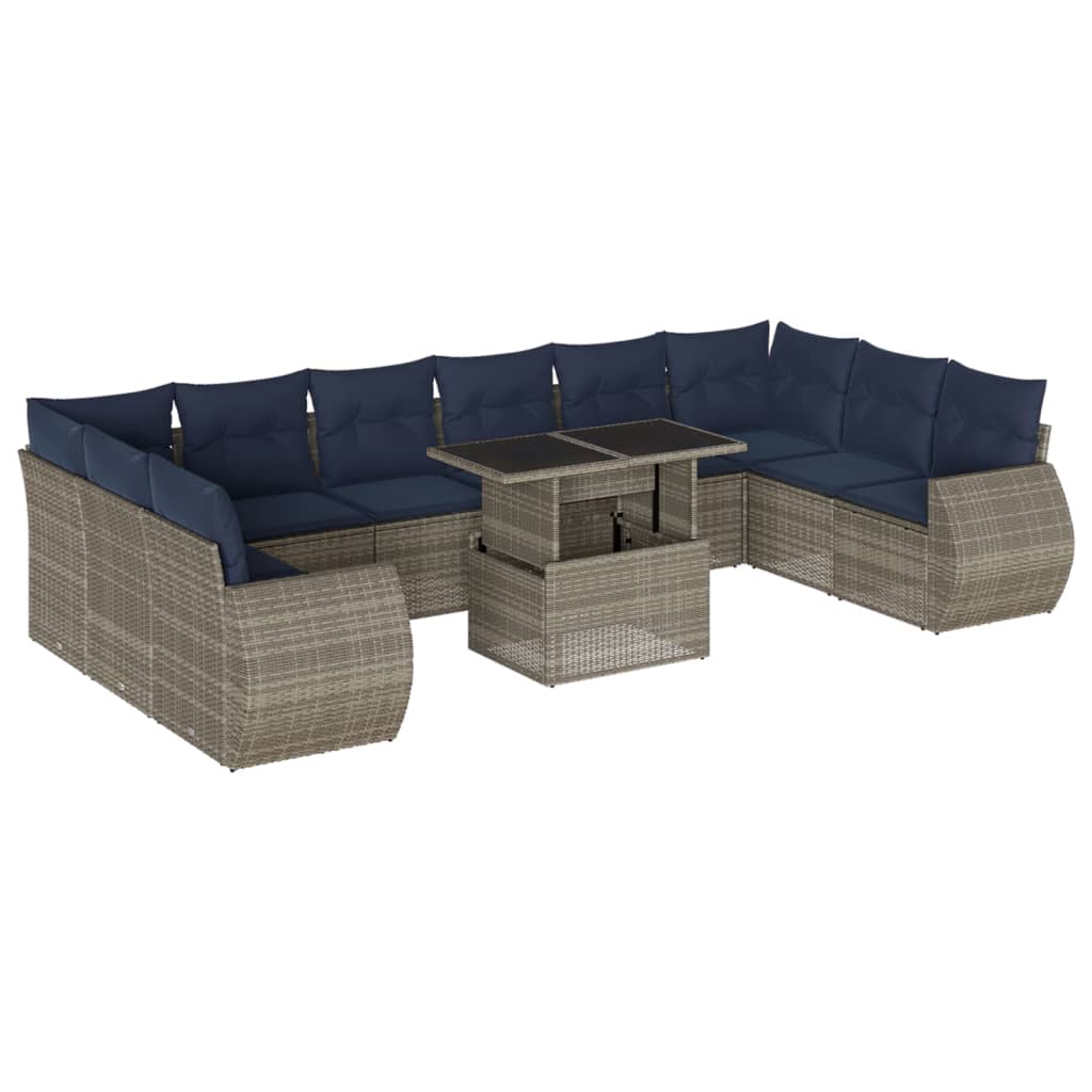 Set Divani da Giardino 11 pz con Cuscini Grigio in Polyrattan