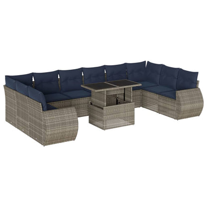 Set Divani da Giardino 11 pz con Cuscini Grigio in Polyrattan