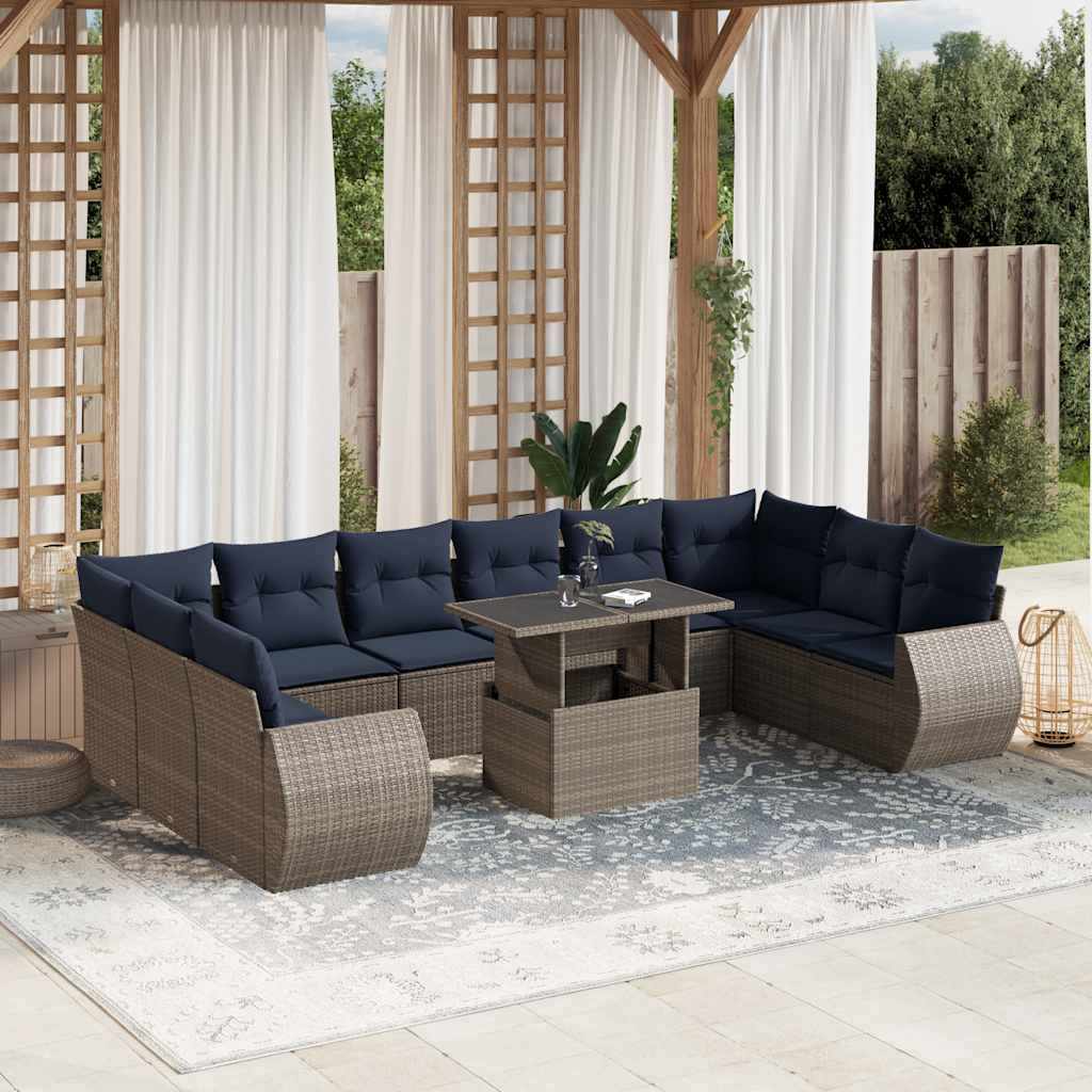 Set Divani da Giardino 11 pz con Cuscini Grigio in Polyrattan | homemem39