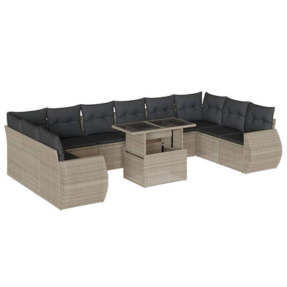 Set Divani da Giardino 11 pz con Cuscini in Polyrattan Grigio | homemem39