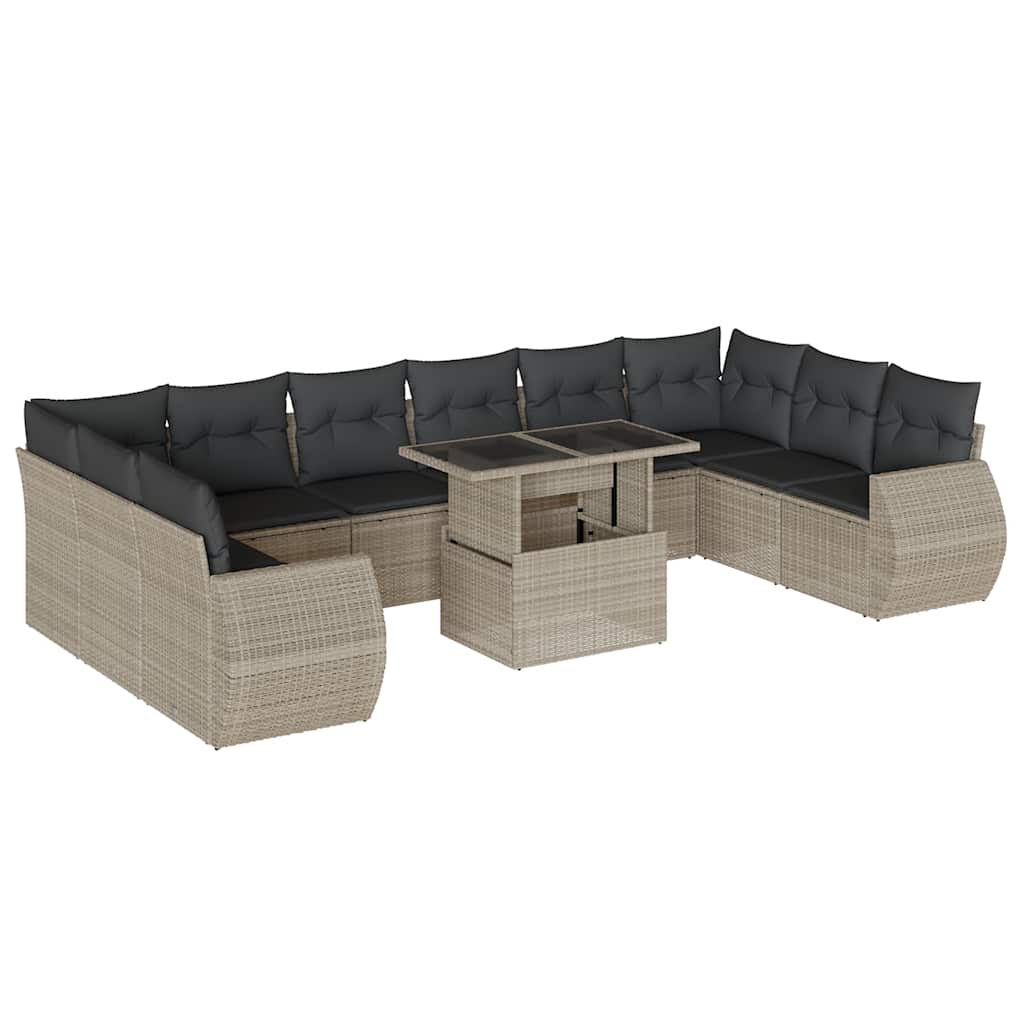 Set Divani da Giardino 11 pz con Cuscini in Polyrattan Grigio - homemem39