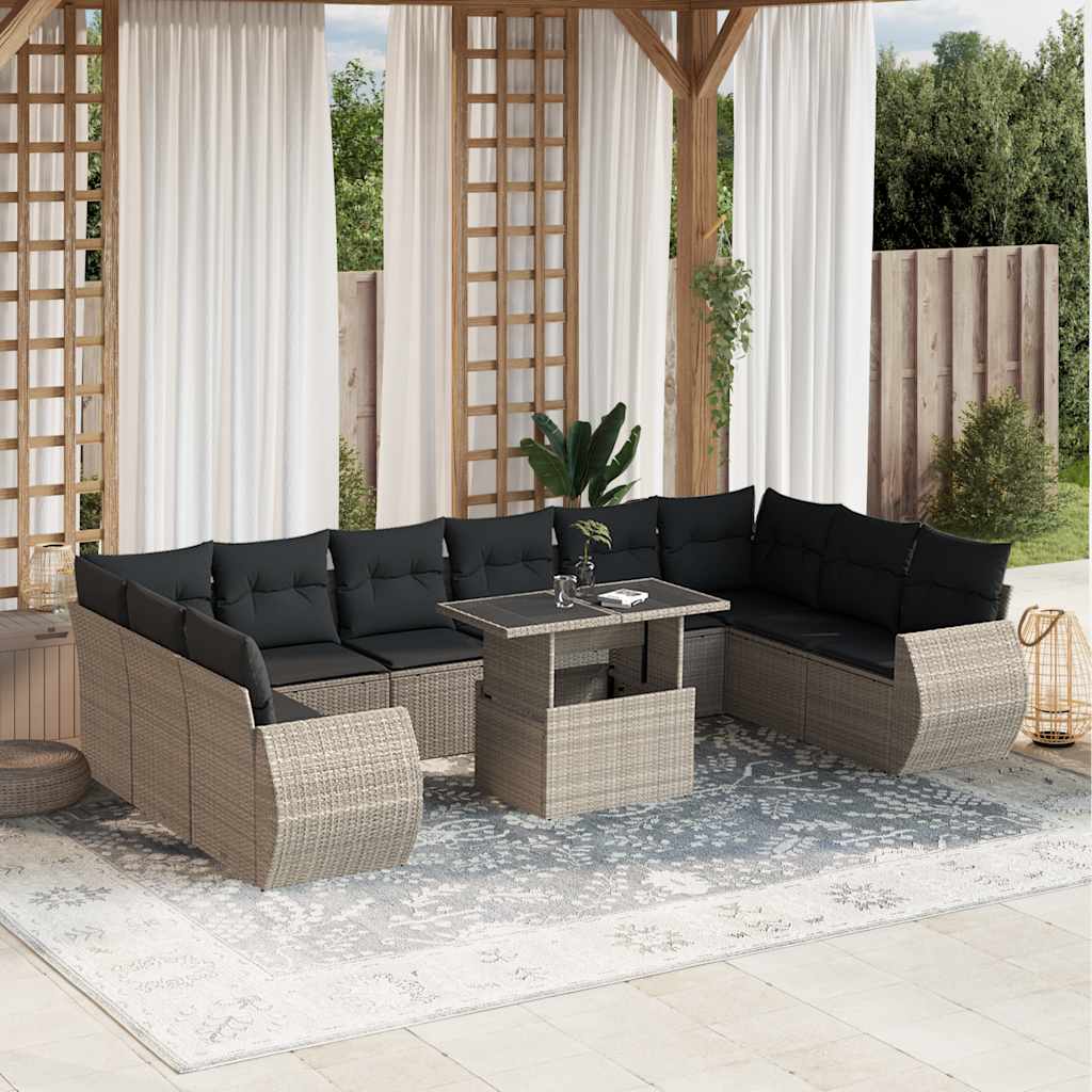 Set Divani da Giardino 11 pz con Cuscini in Polyrattan Grigio - homemem39