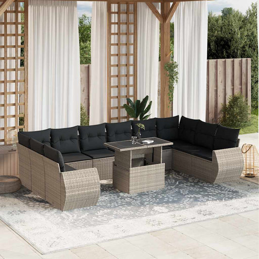 Set Divani da Giardino 11 pz con Cuscini in Polyrattan Grigio - homemem39