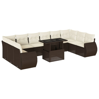 Set Divani da Giardino 11 pz con Cuscini Polyrattan Marrone | homemem39