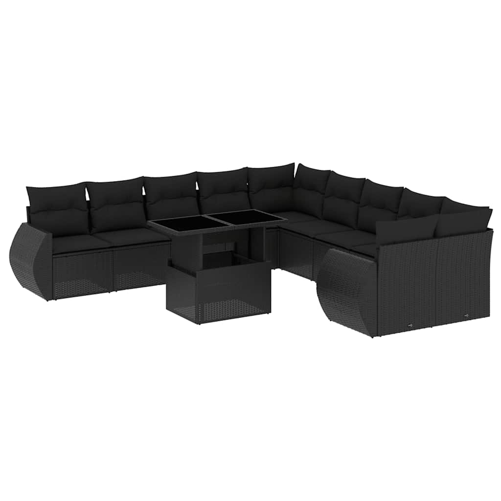 Set Divani da Giardino 11 pz con Cuscini in Polyrattan Nero | homemem39