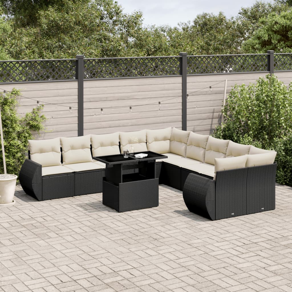 Set Divani da Giardino 11 pz con Cuscini in Polyrattan Nero - homemem39