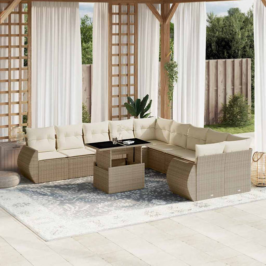 Set Divani da Giardino 11 pz con Cuscini Beige in Polyrattan - homemem39