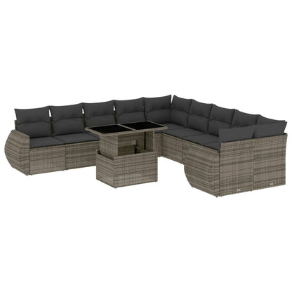 Set Divani da Giardino 11 pz con Cuscini in Polyrattan Grigio | homemem39