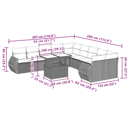 Set Divani da Giardino 11 pz con Cuscini in Polyrattan Grigio | homemem39