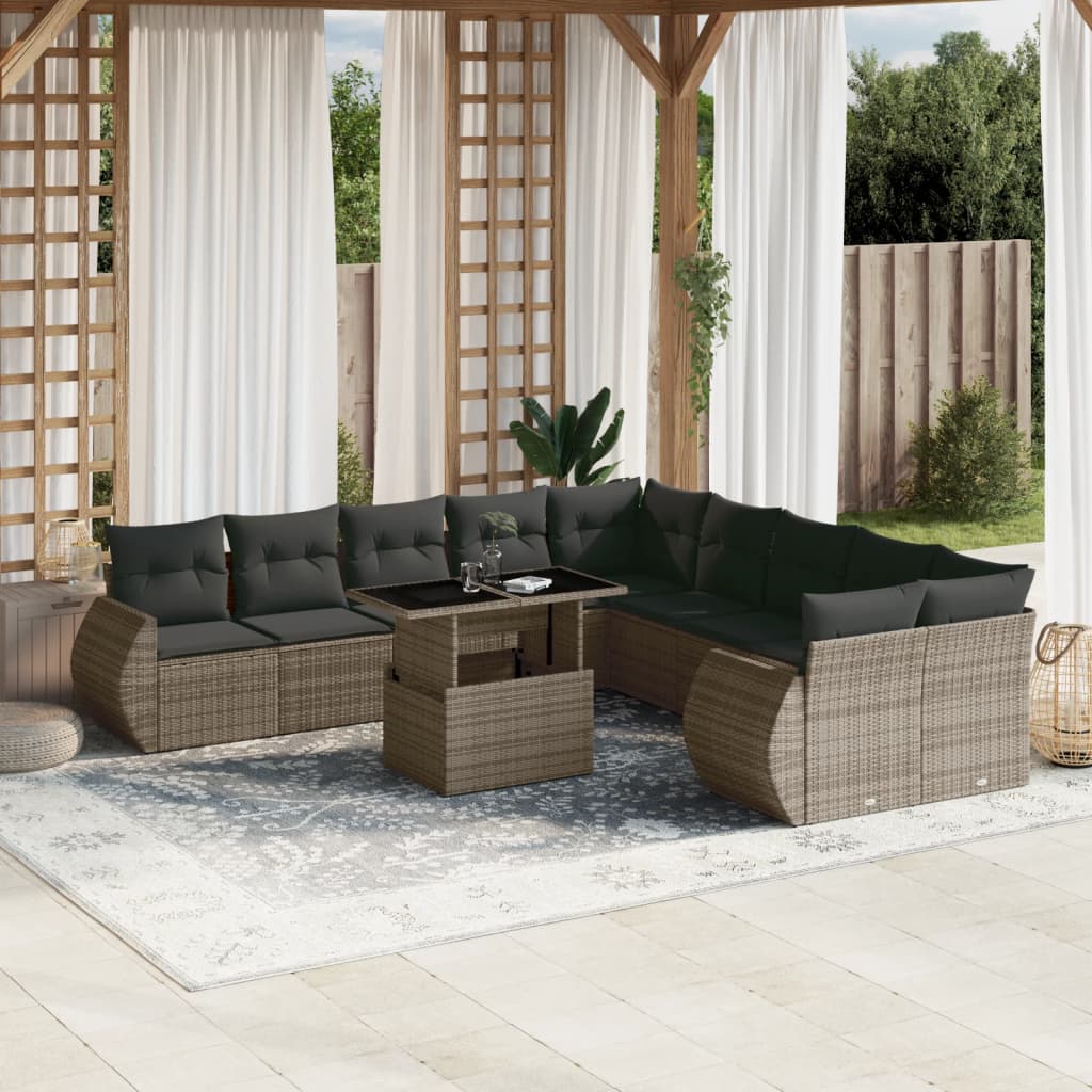 Set Divani da Giardino 11 pz con Cuscini in Polyrattan Grigio - homemem39