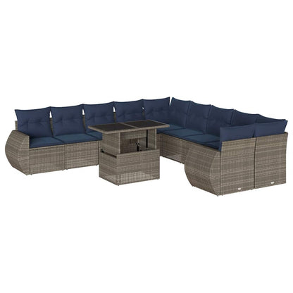 Set Divani da Giardino 11 pz con Cuscini Grigio in Polyrattan | homemem39