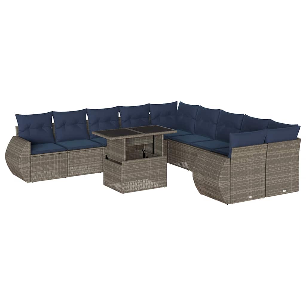 Set Divani da Giardino 11 pz con Cuscini Grigio in Polyrattan