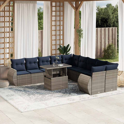 Set Divani da Giardino 11 pz con Cuscini Grigio in Polyrattan