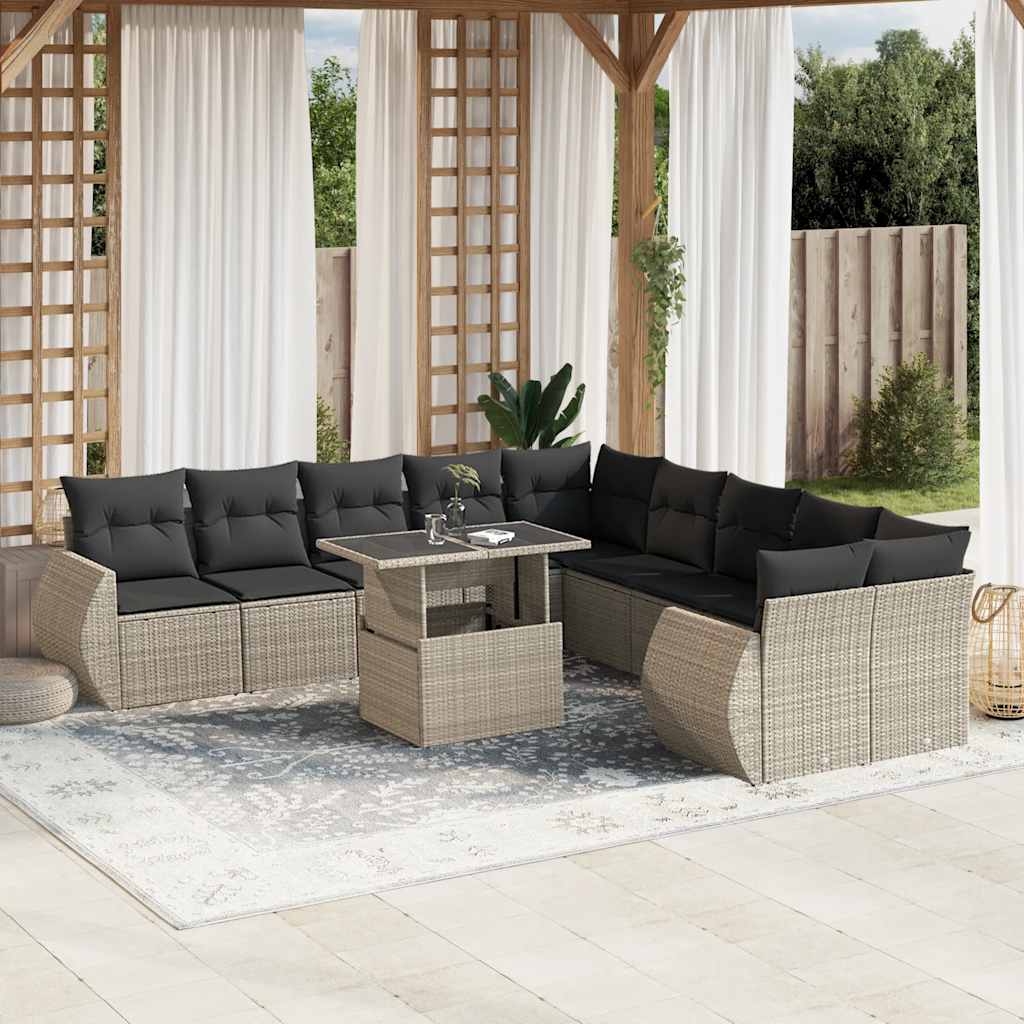 Set Divani da Giardino 11 pz con Cuscini in Polyrattan Grigio - homemem39
