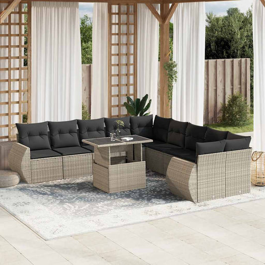 Set Divani da Giardino 11 pz con Cuscini in Polyrattan Grigio - homemem39