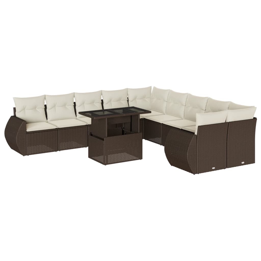 Set Divani da Giardino 11 pz con Cuscini Polyrattan Marrone | homemem39
