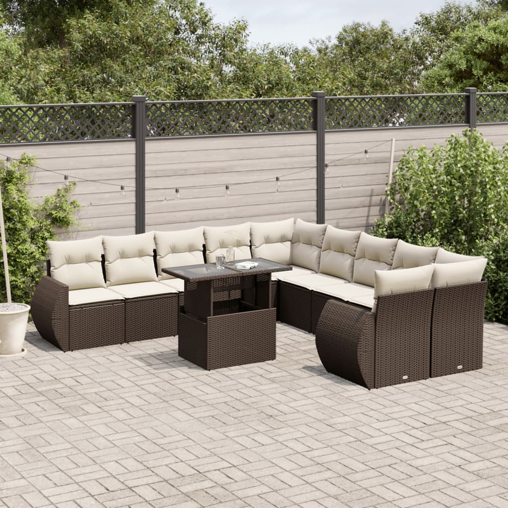 Set Divani da Giardino 11 pz con Cuscini Polyrattan Marrone - homemem39