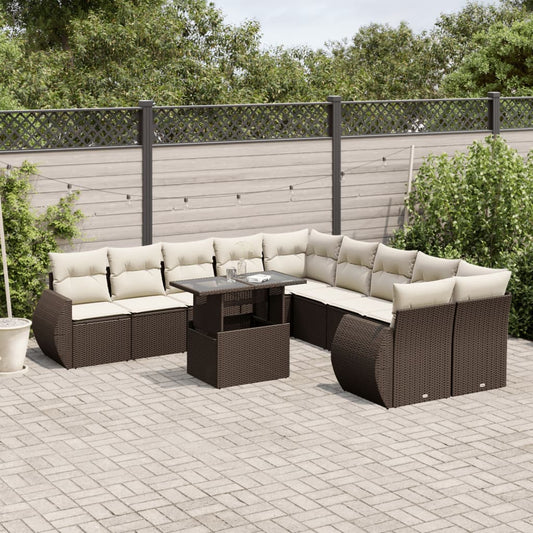 Set Divani da Giardino 11 pz con Cuscini Polyrattan Marrone - homemem39