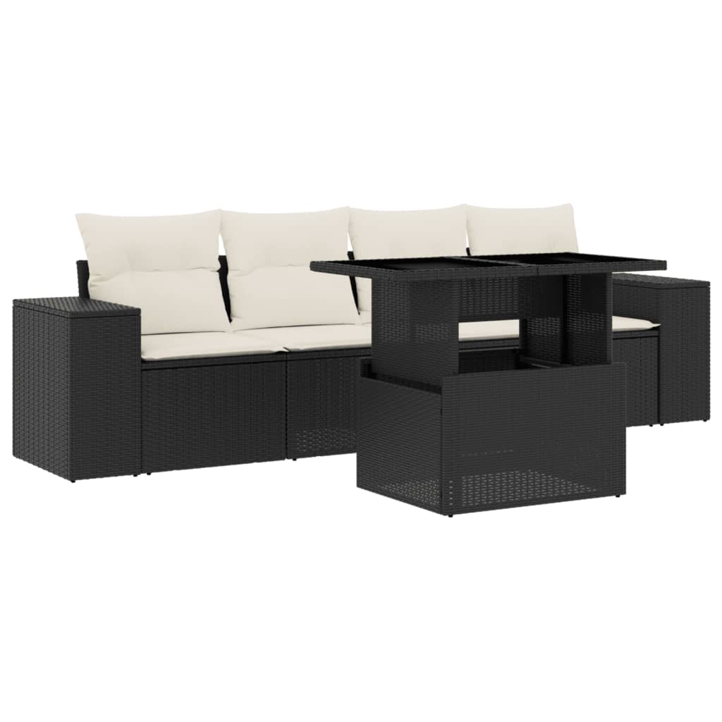 Set Divani da Giardino 5 pz con Cuscini in Polyrattan Nero - homemem39
