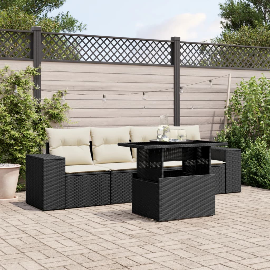 Set Divani da Giardino 5 pz con Cuscini in Polyrattan Nero | homemem39