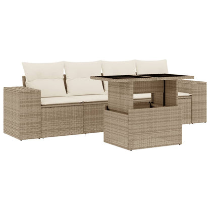 Set Divano da Giardino 5 pz con Cuscini Beige in Polyrattan - homemem39