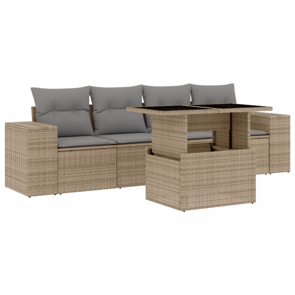 Set Divano da Giardino 5 pz con Cuscini Beige in Polyrattan | homemem39