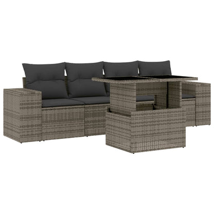 Set Divano da Giardino 5 pz con Cuscini Grigio in Polyrattan - homemem39
