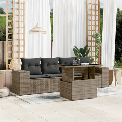 Set Divano da Giardino 5 pz con Cuscini Grigio in Polyrattan - homemem39