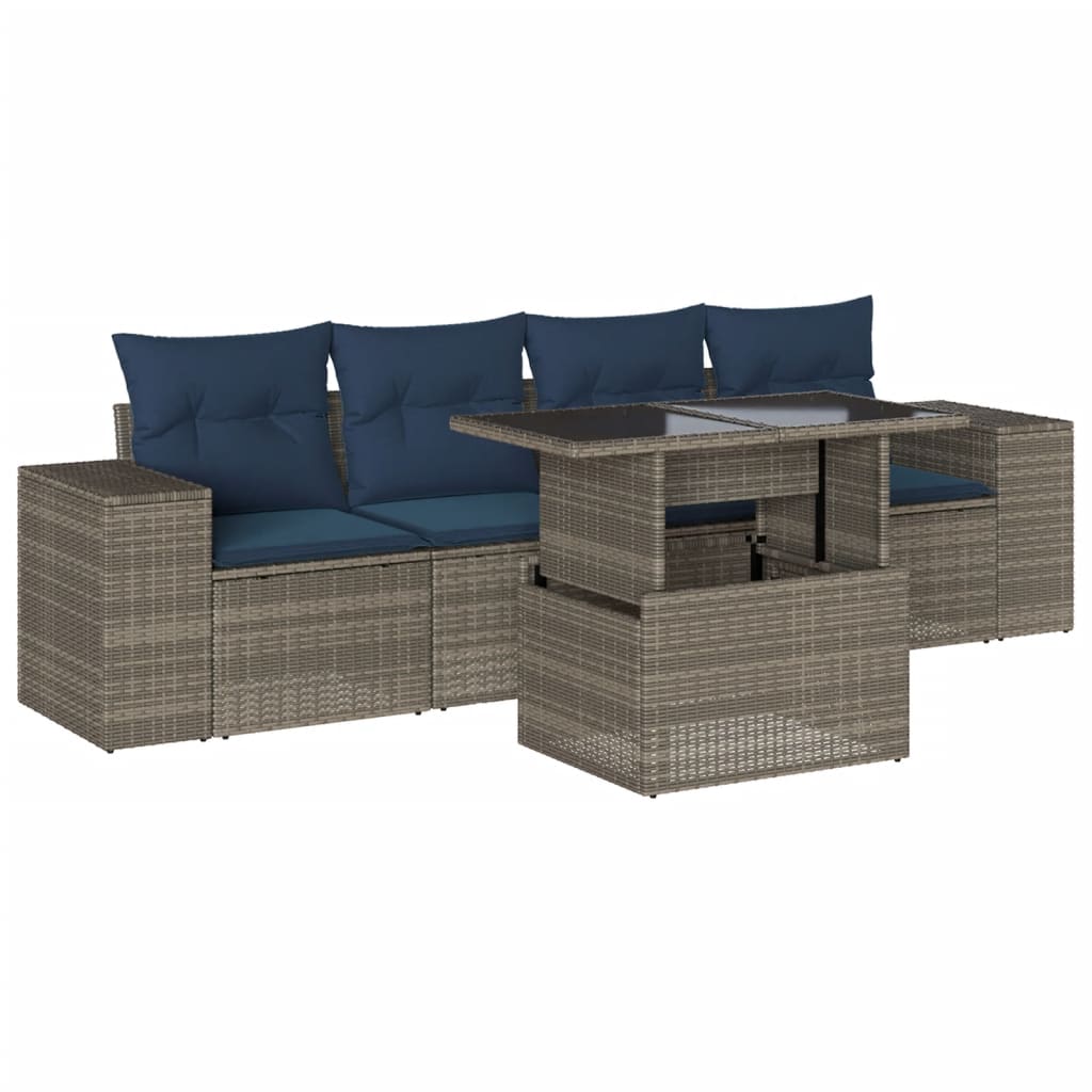 Set Divani da Giardino 5 pz con Cuscini Grigio in Polyrattan