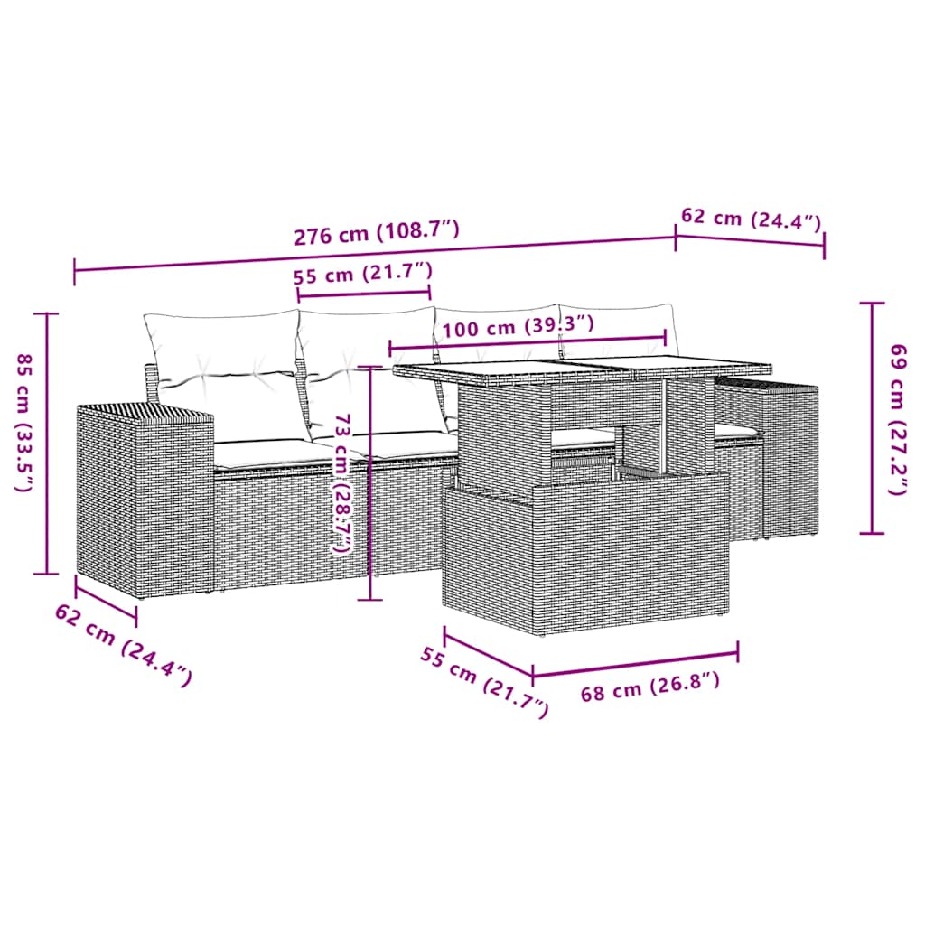 Set Divani da Giardino 5 pz con Cuscini Grigio in Polyrattan | homemem39