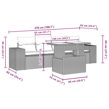 Set Divani da Giardino 5 pz con Cuscini Grigio in Polyrattan