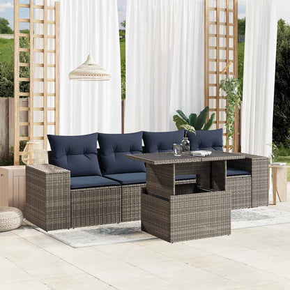 Set Divani da Giardino 5 pz con Cuscini Grigio in Polyrattan