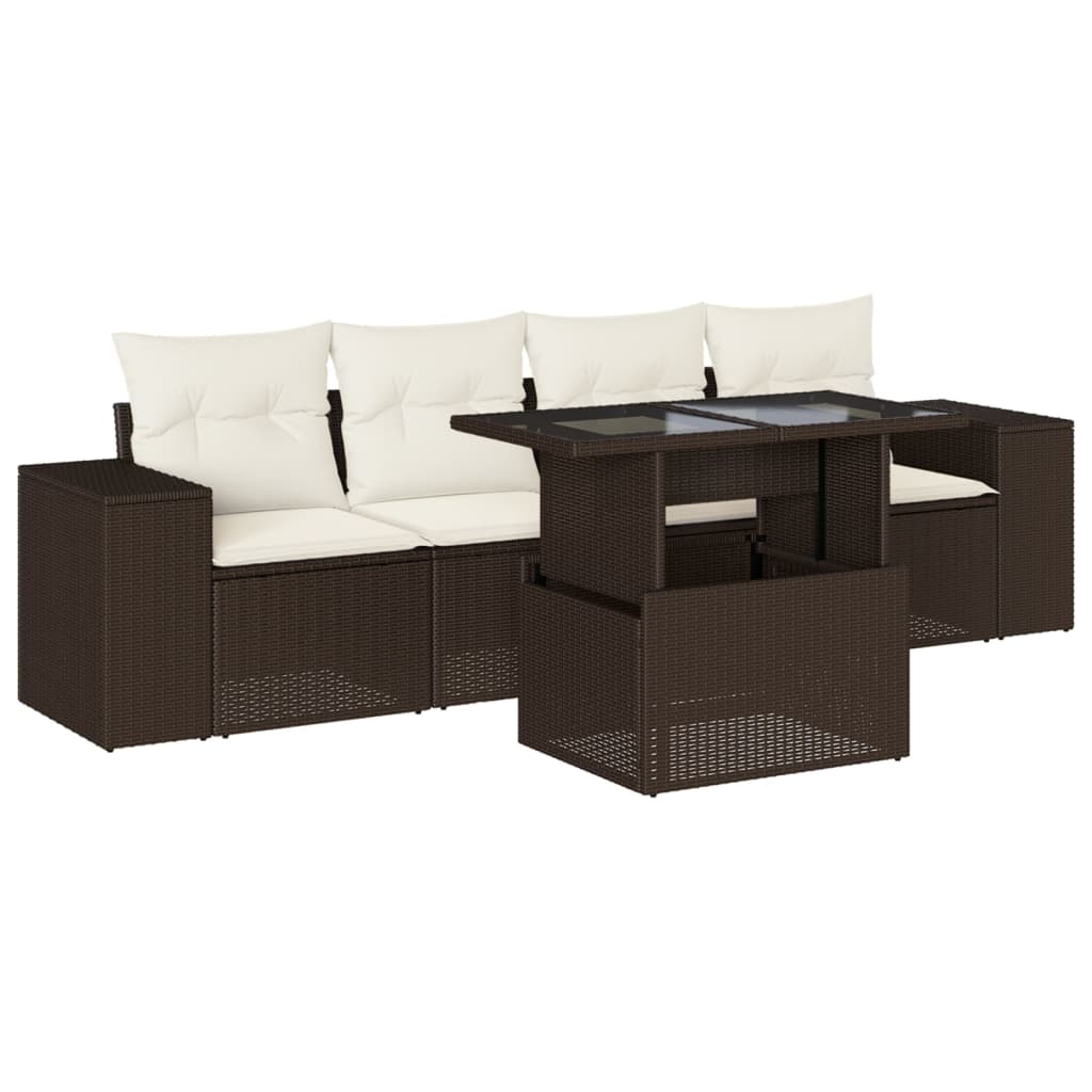 Set Divano da Giardino 5 pz con Cuscini Marrone in Polyrattan | homemem39