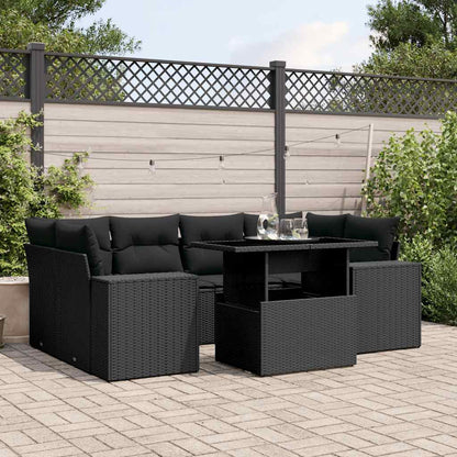 Set Divani da Giardino con Cuscini 7pz Nero Polyrattan | homemem39