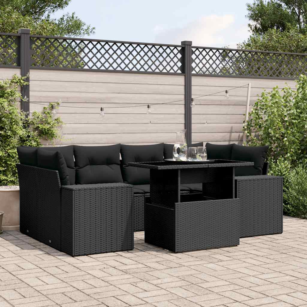 Set Divani da Giardino con Cuscini 7pz Nero Polyrattan - homemem39