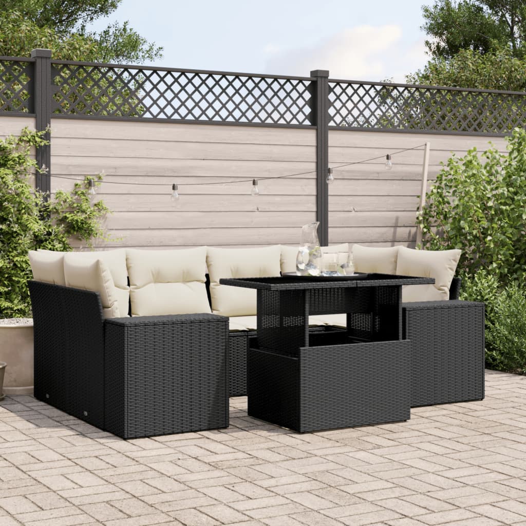Set Divani da Giardino con Cuscini 7pz Nero Polyrattan | homemem39