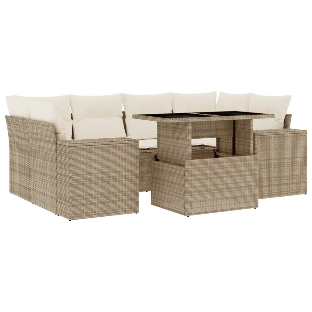 Set Divani da Giardino 7 pz con Cuscini Beige in Polyrattan - homemem39